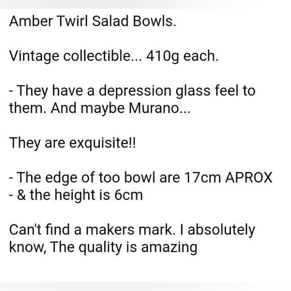 4 hand blown amber swirl, salade bowls - Picture 15 of 15